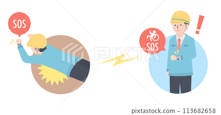 A wearable device detects a worker's fall and alerts people nearby. 113682658