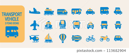 Transportation and Vehicles Two-tone Icon Set 113682904