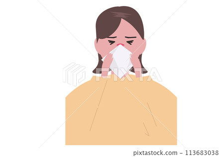 一個女人感冒了,擤鼻涕。向量圖 一個女人感冒了,擤鼻涕。向量圖 113683038