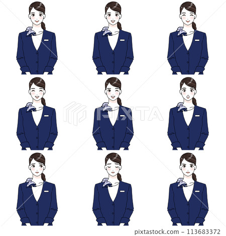 穿著夾克的女人的插圖面部表情集 113683372