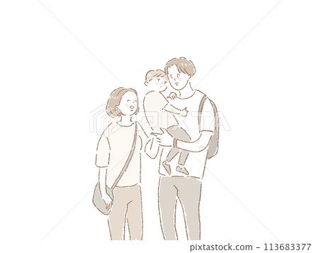 A father (man) and a woman (mother) holding a child A father (man) and a woman (mother) holding a child 113683377