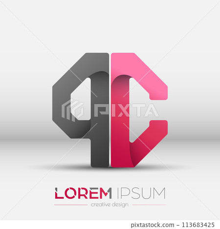 Letters of the alphabet P and C. The color letter composition of the octagon. A template for a logo, monogram, brand, or stand. A creative idea Letters of the alphabet P and C. The color letter composition of the octagon. A template for a logo, monogram, brand, or stand. A creative idea 113683425