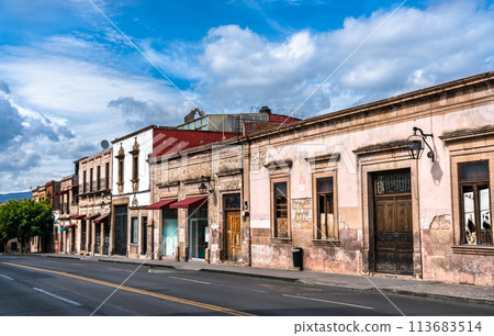 Traditional architecture of the historic center of Morelia in Michoacan, Mexico 113683514
