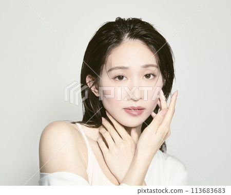 Portrait of a young woman on a white background with a summer image 113683683
