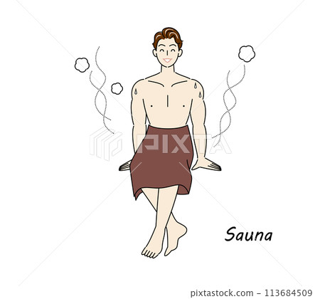 A refreshing man who moves from the sauna to the cold bath and then to the rest area to cool down in the fresh air. 113684509