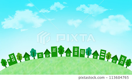 Green cityscape and blue sky 16:9 Green cityscape and blue sky 16:9 113684765