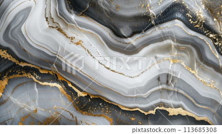 a close up of a black and white marble texture with gold veins 113685308