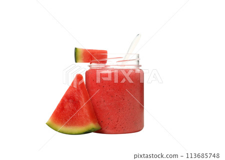 PNG, shower gel and body scrub with watermelon isolated on white background. 113685748