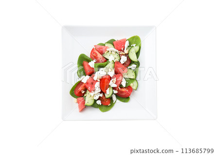 PNG, Watermelon salad in a bowl, isolated on a white background PNG, Watermelon salad in a bowl, isolated on a white background 113685799