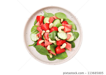PNG, Watermelon salad in a bowl, isolated on a white background 113685805