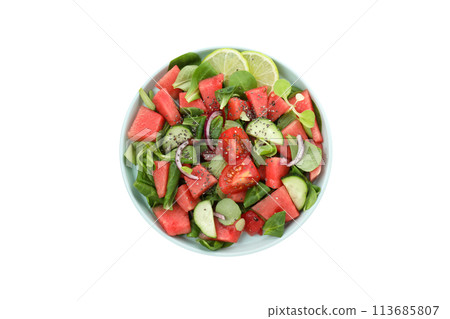 PNG, Watermelon salad in a bowl, isolated on a white background 113685807