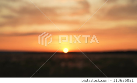 Handshake at sunset silhouette in park field. Hand shake two farmers business people on background of setting sun in meadow making deal conclusion of transaction bargaining. Agricultural business. 113686081