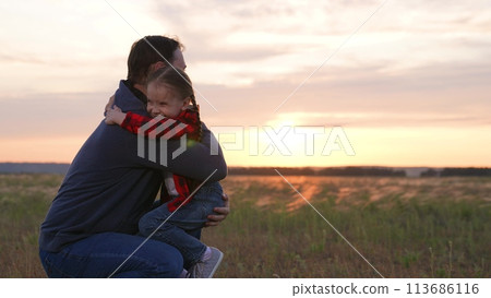 Daughter father special handshake greeting clapping hands gesture expressing strong close family relationship. Baby girl kid child man dad at sunset sunrise in field happy relatives hugging cuddling. Daughter father special handshake greeting clapping hands gesture expressing strong close family relationship. Baby girl kid child man dad at sunset sunrise in field happy relatives hugging cuddling. 113686116