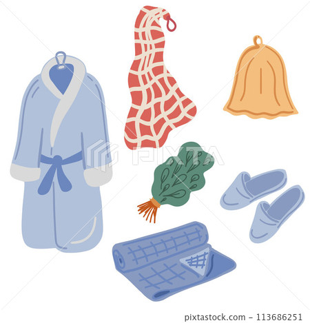 Sauna set bathing clean skin flat design Sauna set bathing clean skin flat design 113686251
