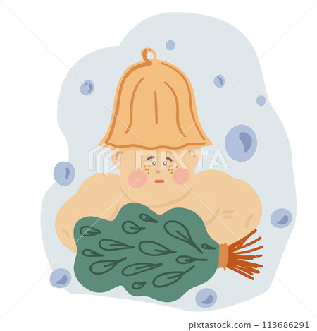 Flat design cartoon man in sauna 113686291