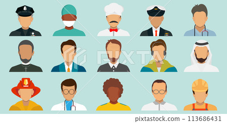 People portraits of faceless profession male icons set. 113686431