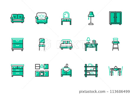 Furniture for home - set of line design style icons 113686499
