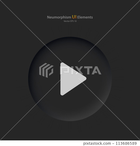 A round button with a playback symbol on a black background. A round button with a playback symbol on a black background. 113686589