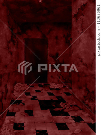 Old abandoned building, dark and crumbling corridor, red 113686961