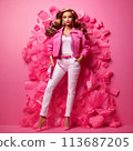 Doll style, barbie style girl. Beautiful stylish girl solated on studio background. Fashion photo 113687205
