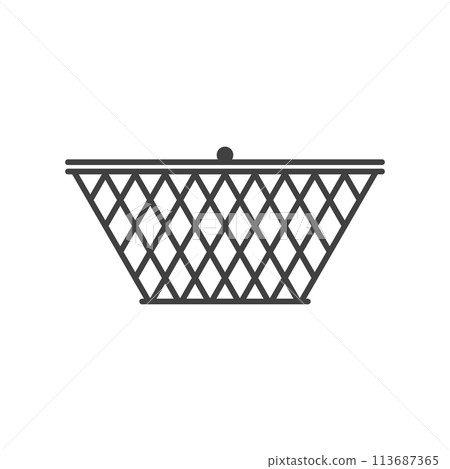 Wicker storage basket with lid. Vector drawing on blank background. Isolated black and white silhouette. Wicker storage basket with lid. Vector drawing on blank background. Isolated black and white silhouette. 113687365