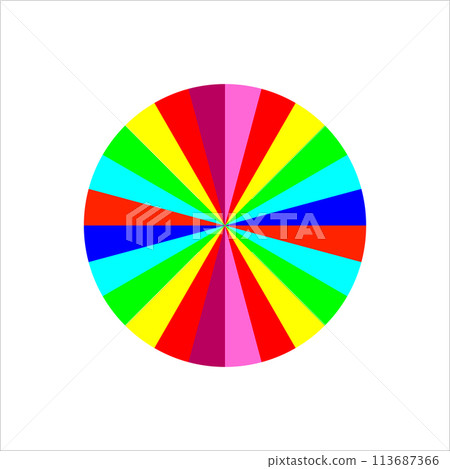 Colorful circle with different colors strips. Colour vector illustration and drawing on blank background. 113687366
