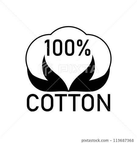 100 percent cotton fabric. Linear vector label and icon on blank background. Isolated outline black and white illustration. 100 percent cotton fabric. Linear vector label and icon on blank background. Isolated outline black and white illustration. 113687368