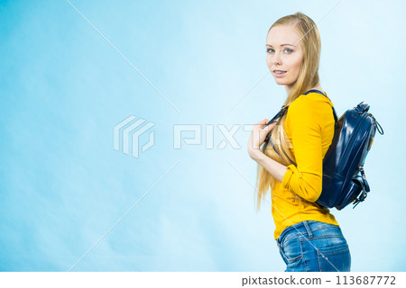 Teen girl with school backpack Teen girl with school backpack 113687772