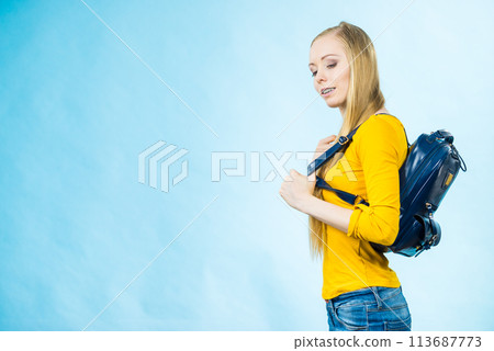 Teen girl with school backpack Teen girl with school backpack 113687773