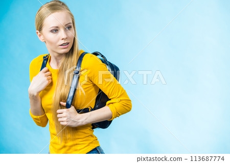 Teen girl with school backpack Teen girl with school backpack 113687774