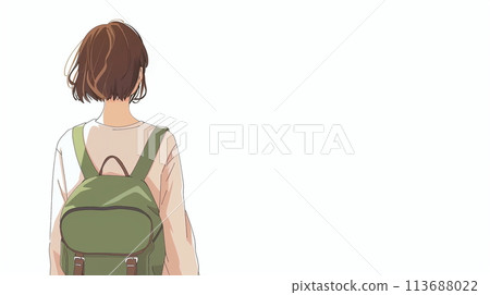 Girl with backpack, back view 113688022