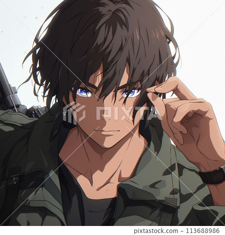 Frontal face graphic of a dark-skinned military man in Middle Eastern style Frontal face graphic of a dark-skinned military man in Middle Eastern style 113688986