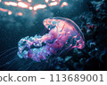 Close-Up of Jellyfish Floating Elegantly on Marine ?ackground 113689001