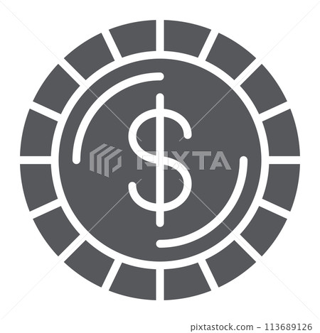Money coin glyph icon, finance and money, cent sign, vector graphics, a solid pattern on a white background. Money coin glyph icon, finance and money, cent sign, vector graphics, a solid pattern on a white background. 113689126
