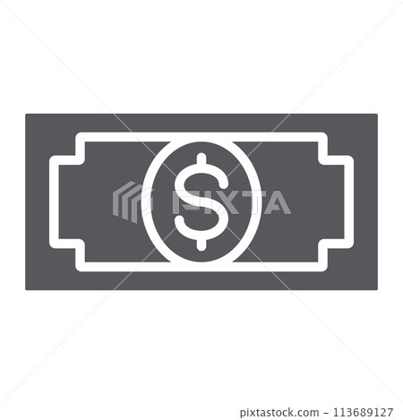 Banknote glyph icon, finance and money, cash sign, vector graphics, a solid pattern on a white background. Banknote glyph icon, finance and money, cash sign, vector graphics, a solid pattern on a white background. 113689127