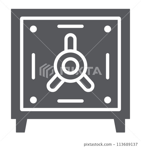 Safe deposit glyph icon, finance and currency, bank safe sign, vector graphics, a solid pattern on a white background. 113689137