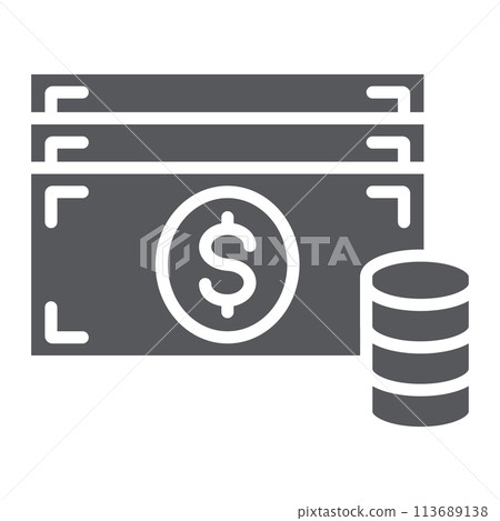 Cash glyph icon, finance and currency, money sign, vector graphics, a solid pattern on a white background. 113689138