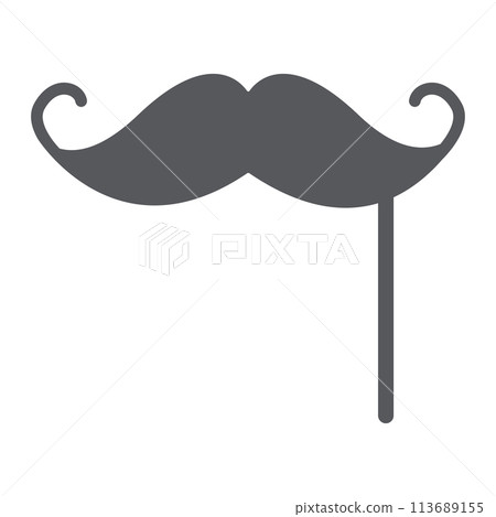 Mustache on a stick glyph icon, male and mask, facial hair sign, vector graphics, a solid pattern on a white background. 113689155