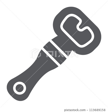 Beer opener glyph icon, drink and kitchenware, bottle opener sign, vector graphics, a solid pattern on a white background. Beer opener glyph icon, drink and kitchenware, bottle opener sign, vector graphics, a solid pattern on a white background. 113689158