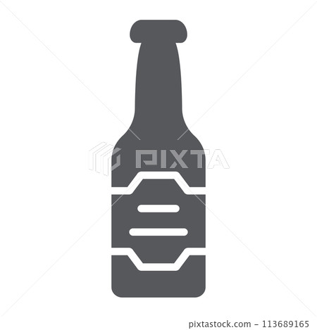 Beer bottle glyph icon, drink and alcohol, lager sign, vector graphics, a solid pattern on a white background. Beer bottle glyph icon, drink and alcohol, lager sign, vector graphics, a solid pattern on a white background. 113689165