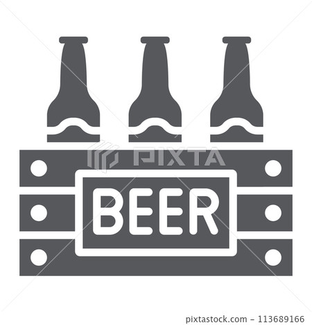 Case of beer glyph icon, alcohol and drink, pack of beer bottles sign, vector graphics, a solid pattern on a white background. Case of beer glyph icon, alcohol and drink, pack of beer bottles sign, vector graphics, a solid pattern on a white background. 113689166