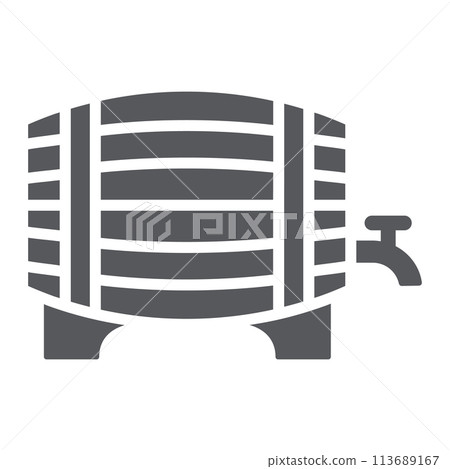 Barrel of beer glyph icon, alcohol and pub, brewery sign, vector graphics, a solid pattern on a white background. Barrel of beer glyph icon, alcohol and pub, brewery sign, vector graphics, a solid pattern on a white background. 113689167