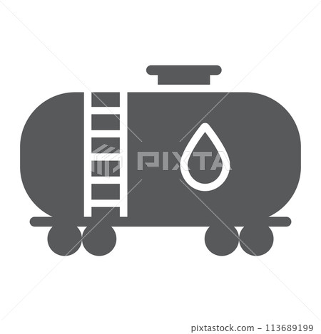 Oil tank glyph icon, industy and container, fuel train sign, vector graphics, a solid pattern on a white background. 113689199