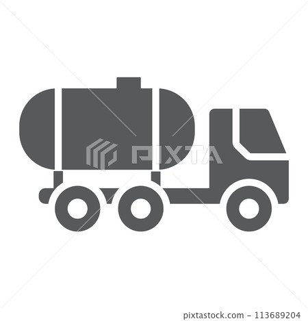 Oil tank glyph icon, fuel and car, oil transportation sign, vector graphics, a solid pattern on a white background. 113689204