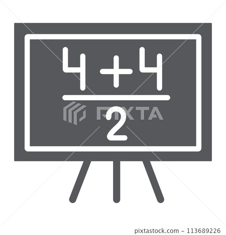 Maths example glyph icon, lesson and mathematical, blackboard with arithmetic sign, vector graphics, a solid pattern on a white background. 113689226