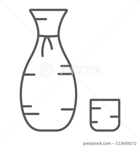 Sake thin line icon, asian and drink, japanese alcohol sign, vector graphics, a linear pattern on a white background. 113689272