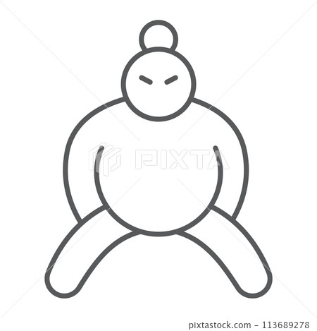 Sumo thin line icon, asian and character, japanese wrestler sign, vector graphics, a linear pattern on a white background. 113689278