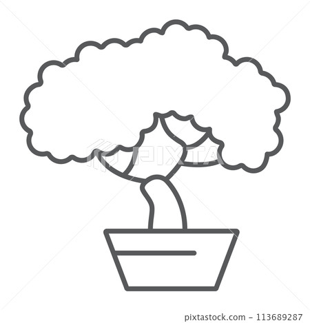 Bonsai thin line icon, asian and plant, tree sign, vector graphics, a linear pattern on a white background. Bonsai thin line icon, asian and plant, tree sign, vector graphics, a linear pattern on a white background. 113689287