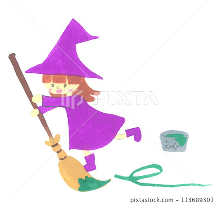 女巫在地上畫畫的手繪插圖 女巫在地上畫畫的手繪插圖 113689301