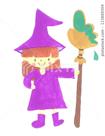Hand-drawn illustration of a witch holding a paint brush Hand-drawn illustration of a witch holding a paint brush 113689304